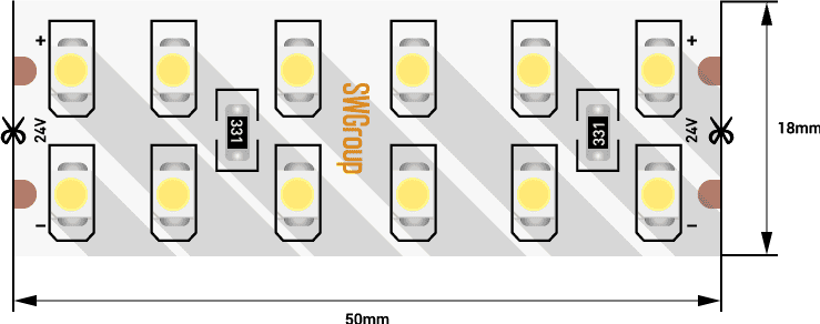 Лента светодиодная стандарт SMD3528 240LED/м 19,2Вт/м 24В IP20 Цвет:Теплый (1метр) SWG